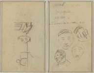 Two Figures and a Bench; Three Studies of Men's Heads and One of a Hand [recto]-ZYGR74223
