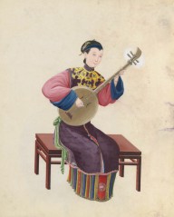 Watercolor of musician playing ruan()