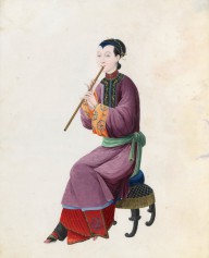 Watercolor of musician playing xiao