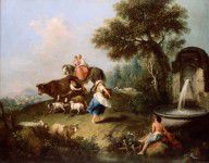 Zuccarelli, Francesco Landscape with a Fountain, Figures and Animals 