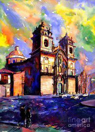 9974006_Watercolor_Painting_Of_Church_On_The_Plaza_De_Armas_Cusco_Peru
