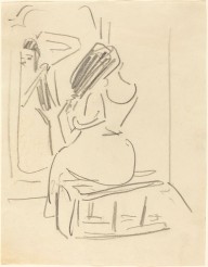 A Woman Combing Her Hair in Front of a Mirror-ZYGR143850