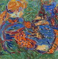 Ernst Ludwig Kirchner-Zwei mit Katzen spielende M�dchen. 1907. Frauen- und M�nnerkopf. 192426.