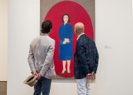 Alex Katz-Viewing Ada (Oval) are curator Patrice Giasson (left) and artist Alex Katz  1959  (photo  