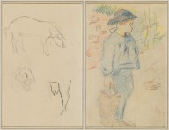 Three Studies of a Pig; Breton Boy Walking with a Jug [recto]-ZYGR74239