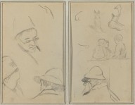 Three Studies of Men's Heads, One with Spectacles; Dogs, Children, and Two Bearded Men in Profile [v