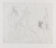Pablo Picasso-Raphael et la Fornarina V avec voyeur �cartant le rideau. 1968.