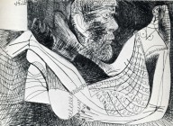 Pablo Picasso-Peintre et modèle an robe tricotée  1971