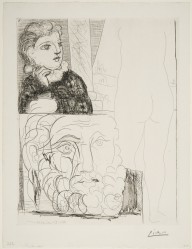 Pablo Picasso-Woman Leaning on her Elbow  Sculpture Viewed from the Rear and Bearded Head  May 4-193