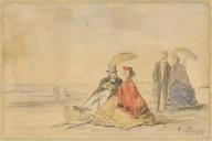 A Couple Seated and a Couple Walking on the Beach-ZYGR66476