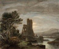 Lluís Rigalt Night Landscape with Ruined Monastery 