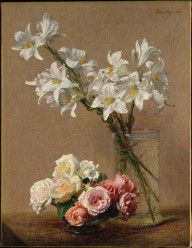 法国 亨利·方丹 - 拉图尔 玫瑰和百合 