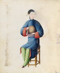 Watercolor of musician playing diangu
