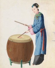 Watercolor of musician playing jingu