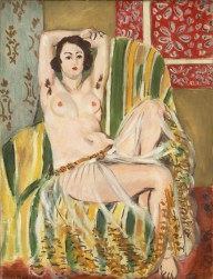 Odalisque Seated with Arms Raised, Green Striped Chair-ZYGR46642