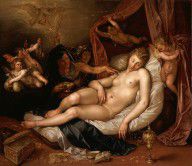 Hendrik Goltzius-The Sleeping Danae Being Prepared to Receive Jupiter