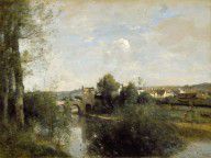 Jean-Baptiste-Camille Corot-Seine and Old Bridge at Limay