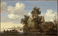 Salomon Jacobsz van Ruysdael-River Landscape with a Ferry