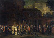 Jan Jozef Horemans II - The members of the fencer's guild welcome the abbot of Sint-Michiels