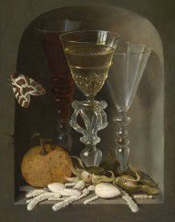 Osias Beert I - Stil life with three wineglasses in a niche