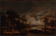 Aert van der Neer (Dutch Moonlit Landscape with a View of the New Amstel River and Castle Kostver