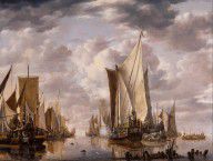 Jan van de Cappelle (Dutch Shipping in a Calm at Flushing with a States General Yacht Firing a Sa