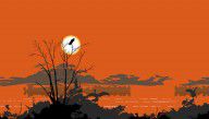 12288467_Abstract_Florida_Everglades_Tropical_Birds_Sunset_Landscape_-_Large_Pop_Art_Nouveau_-_Panor