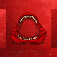 14696887_Great_White_Shark_-_Red_Jaws_With_Gold_Teeth_On_Red_Canvas