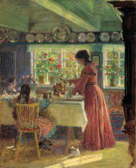 Laurits_Tuxen_-_Pouring_the_morning_coffee