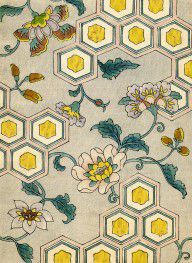 16762444_Vintage_Japanese_Illustration_Of_Blossoms_On_A_Honeycomb_Background