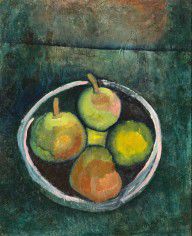 Still Life with Four Apples (Stilleben mit vier Früchten in Schale vor dunkelgrünem Grunde)_(1909)