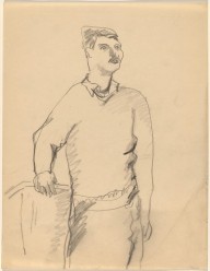 Man Standing, Looking to the Right, Hand on Chair-ZYGR68644