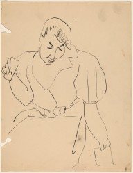 Woman Seated with Pad in Lap and Holding Paper in Each Hand-ZYGR68886
