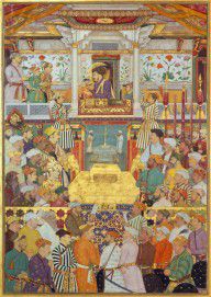 Bichitr-ZYMID_Padshahnama_plate_10-ZYMID_Shah-Jahan_receives_his_three_eldest_sons_and_Asaf_Khan_dur