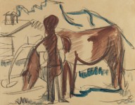 Ernst Ludwig Kirchner-Bauer und trinkende Kuh. Um 1920.
