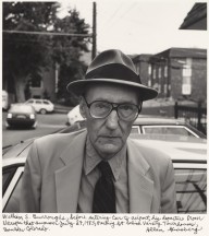 William S. Burroughs, before entering car to airport, his departure from Naropa that summer July 27,