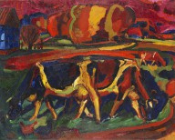 Peter August B�ckstiegel-Landschaft mit K�hen. 1921.
