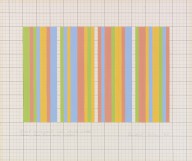 Bridget Riley-Short movement using double widths green, red, blue and yellow. 1983.