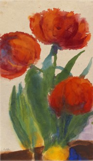 Emil Nolde-Drei rote Tulpen. Um 1950.