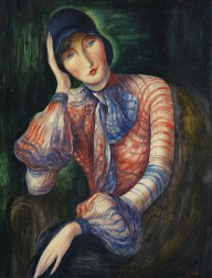 Albert Birkle-Damenbildnis - Elisabeth Starosta mit Chiffon-Bluse und Hut. Wohl um 192324.