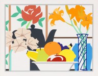Tom Wesselmann-Still Life with Petunias, Lilies and Fruit. 1988.