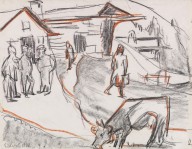 Ernst Ludwig Kirchner-Landschaft mit Personen und grasender Kuh  verso Bauer. 1922.