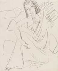 Ernst Ludwig Kirchner-Sitzende Frau im Badetuch am Strand. 1913.