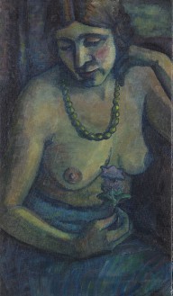Dorothea Maetzel-Johannsen-Selbstportr�t in Blau (Halbakt mit Perlenkette).  Um 1917 1922.