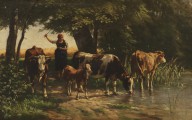 Richard Voltz-M�dchen mit K�hen und K�lbchen auf dem Heimweg. 1880.