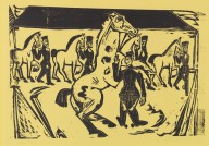 Ernst Ludwig Kirchner-Kasernenreithof, Halle (Artilleristen beim Pferdebewegen). 1915.