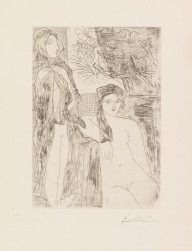 Pablo Picasso-Femme au voile, mod�le assis et t�te de Rembrand. 1934.