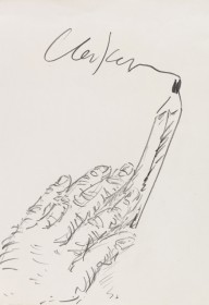 G�nther Uecker-Bleistiftf�hrende Hand, den Namen Uecker schreibend. 1990.