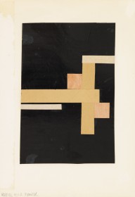 Walter Dexel-Entwurf zu II Figuration in Wei� auf Schwarz mit zwei roten Quadraten. 1926.
