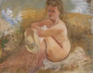 George Grosz-Sitting Nude with Summer Hat. Um 1940.